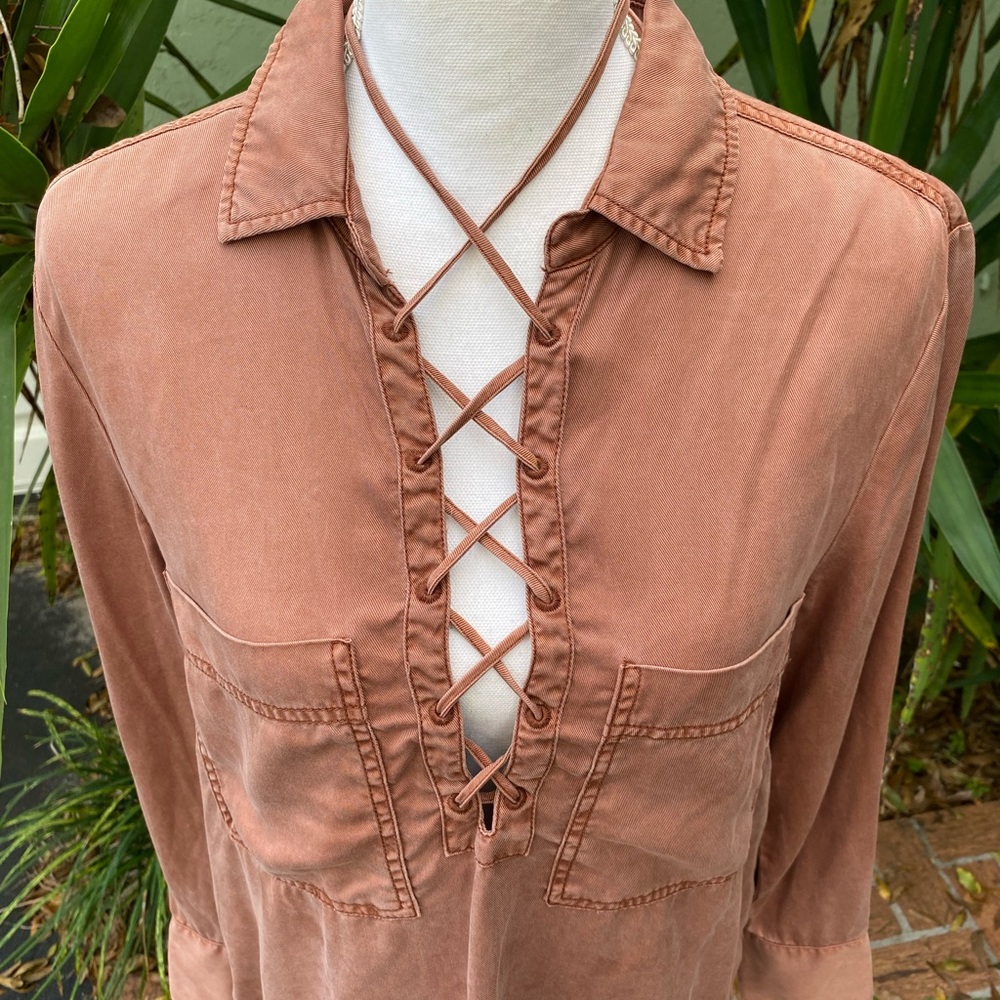 Free People Lace Up Rust Shirt - Picture 1 of 11
